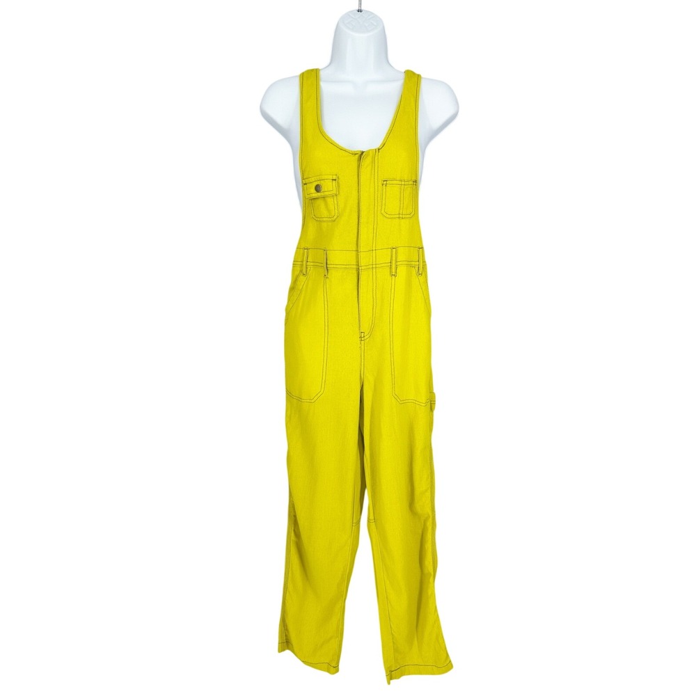 Urban‎ Outfitters Linen Blend Yellow Utility Zip Overalls Women's Size XS